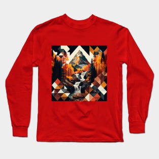 Autumn Geometric Mountain Waterfall Long Sleeve T-Shirt